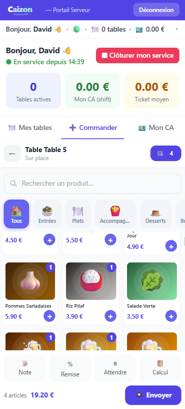 Portail Serveur Caizon — session en cours
