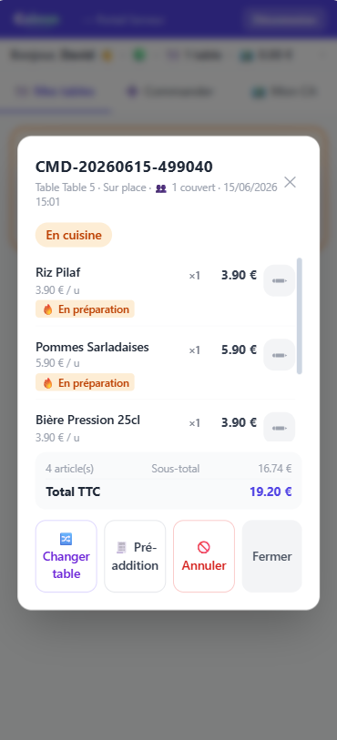 Portail Serveur Caizon — détail commande