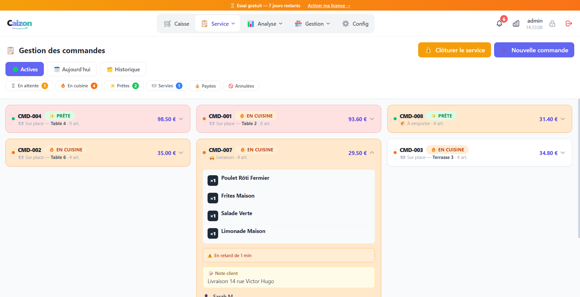 Gestion des commandes Caizon